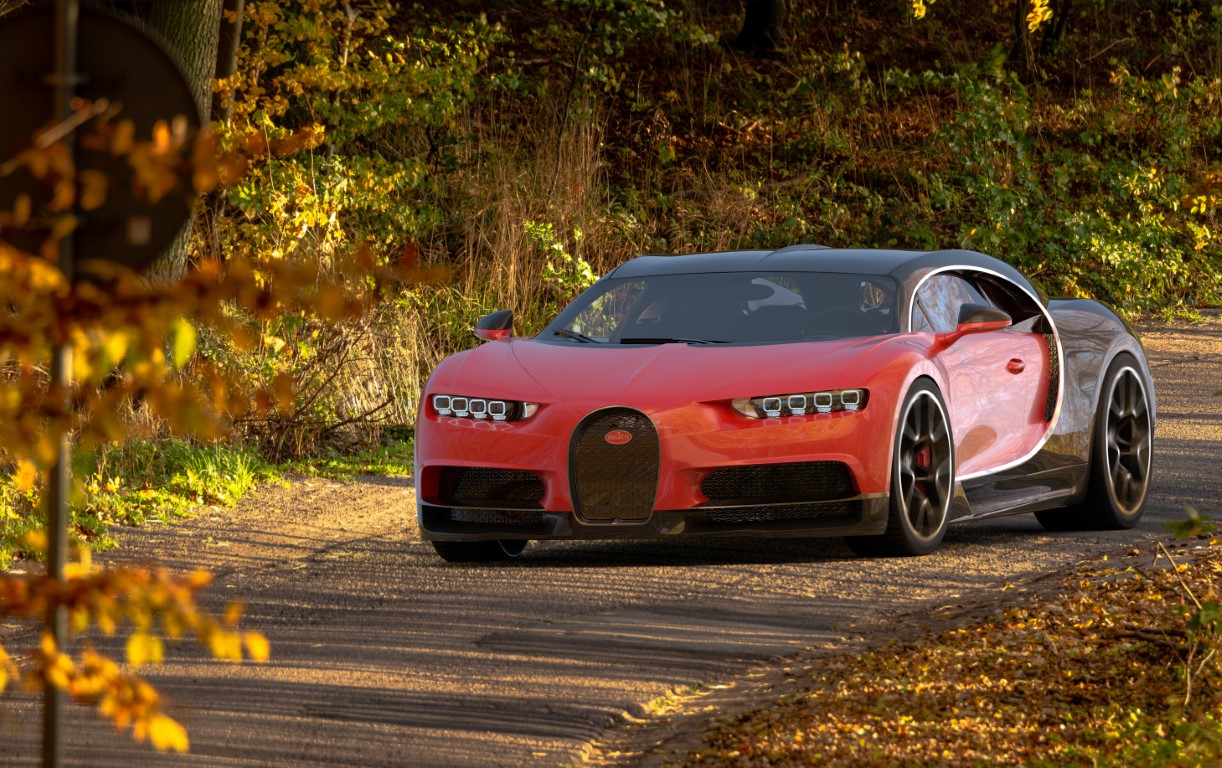 Modèle de Bugatti Chiron en essai sur route